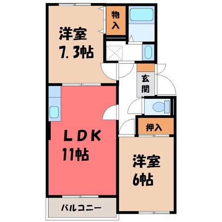 スカイプラザ宇梶 Aの物件間取画像